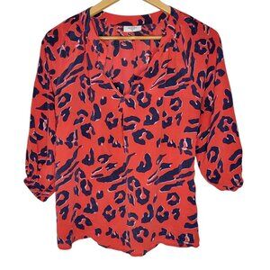 Mercy Delta London Silk Red‎ Leopard V-Neck Half Sleeve Women's Top Small S